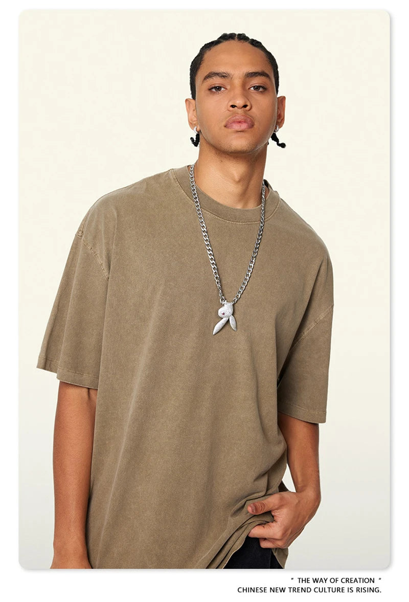 ZODF New Spring Summer 200gsm Washed Cotton T Shirts For Men Unisex Women Retro Casual Basic Solid T-Shirt Brand Tees HY0775