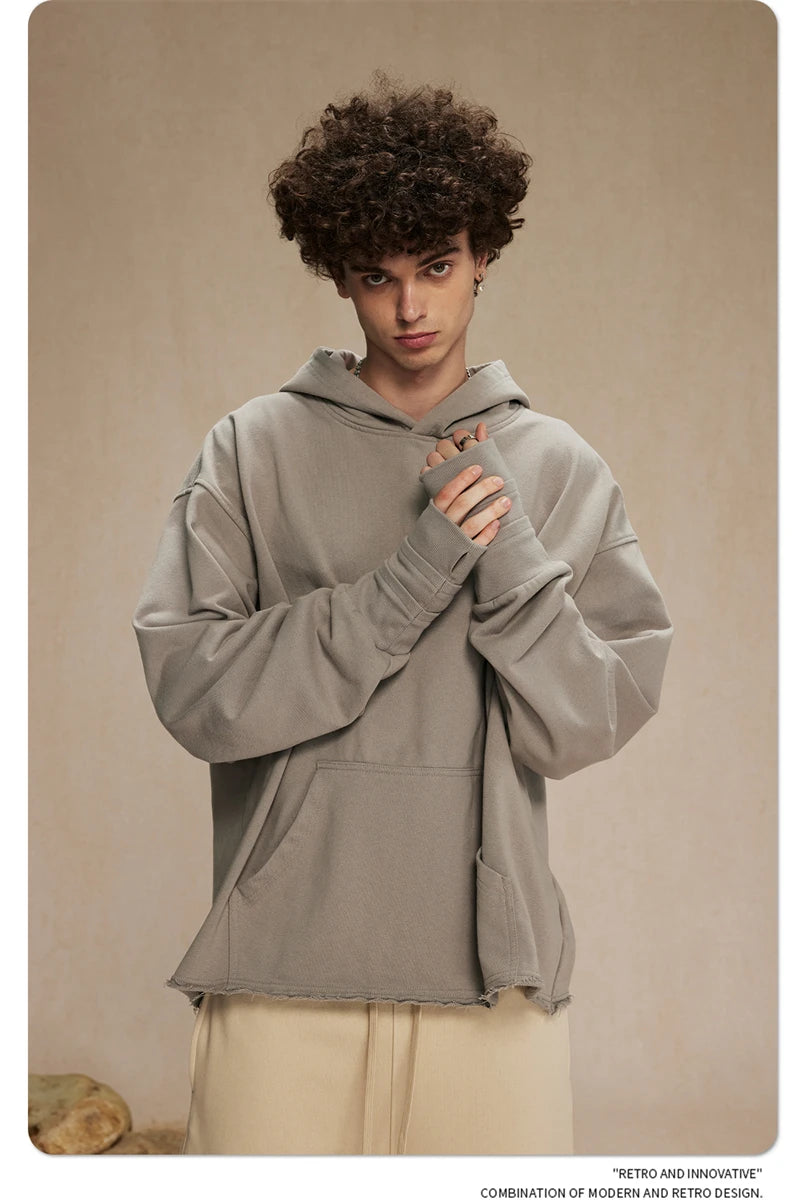 ZODF New Autumn Men Heavyweight 450gsm Hoodie Unisex Loose Ninja Sleeve 100% Cotton Hooded Pullovers Winter Coat HY0927