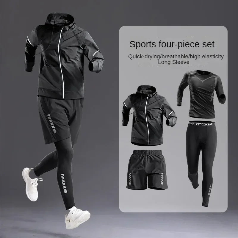 Men’s Sportswear Suit 1-5pcs – All-Season Running Cycling & Fitness Quick-Dry Track Set - 4pcs set B / S