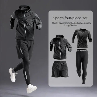 Men’s Sportswear Suit 1-5pcs – All-Season Running Cycling & Fitness Quick-Dry Track Set - 4pcs set B / S