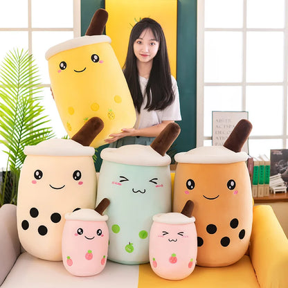 Bubble Tea Boba Plushie Kawaii Room Decor Plush Toy Stuffed Ice Cream Food Milk Tea Soft Hug Cushion Birthday Gift for Kids