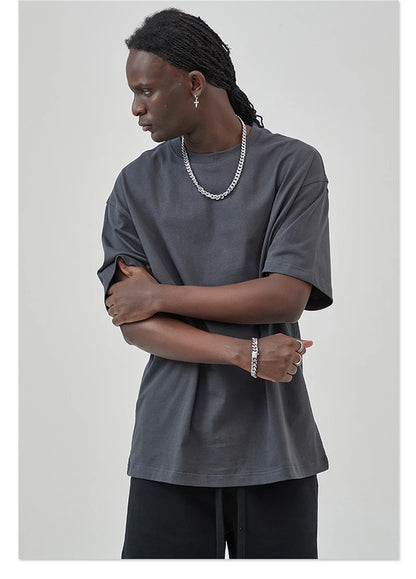 ZODF New Summer Men 275gsm Cotton T Shirts Unisex Women High Street Oversized FG Noshrink Solid T-Shirt Streetwears HY0152