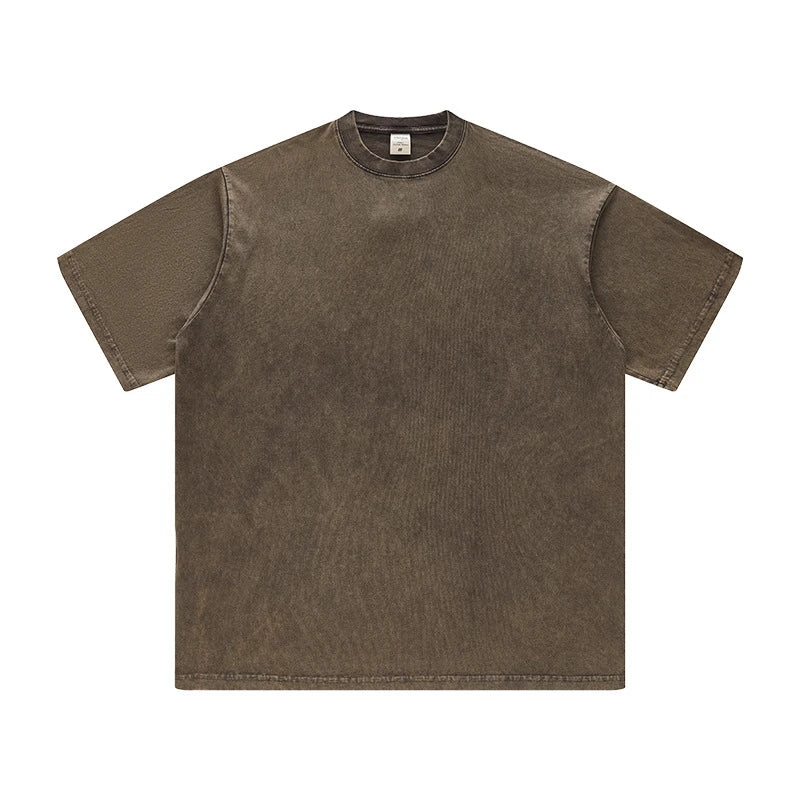 ZODF Men's Summer Batik Washed 250gsm T Shirts Retro Vintage Unisex Basic Loose Solid Cotton T-Shirt Brand Tops 2024 New HY0753