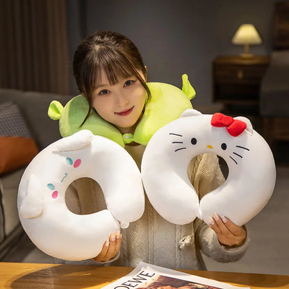 Kuromi My Melody Cinnamoroll Hello Kitty Pom Pom Purin Cute Soft Plush U-shaped Pillow Kawaii Plush Portable Pillow