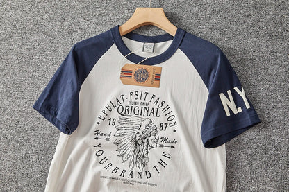 Summer New American Retro Short-sleeved O-neck Letter Printed T-shirt Men's Fashion Simple 100% Cotton Washed Casual Sport Tops