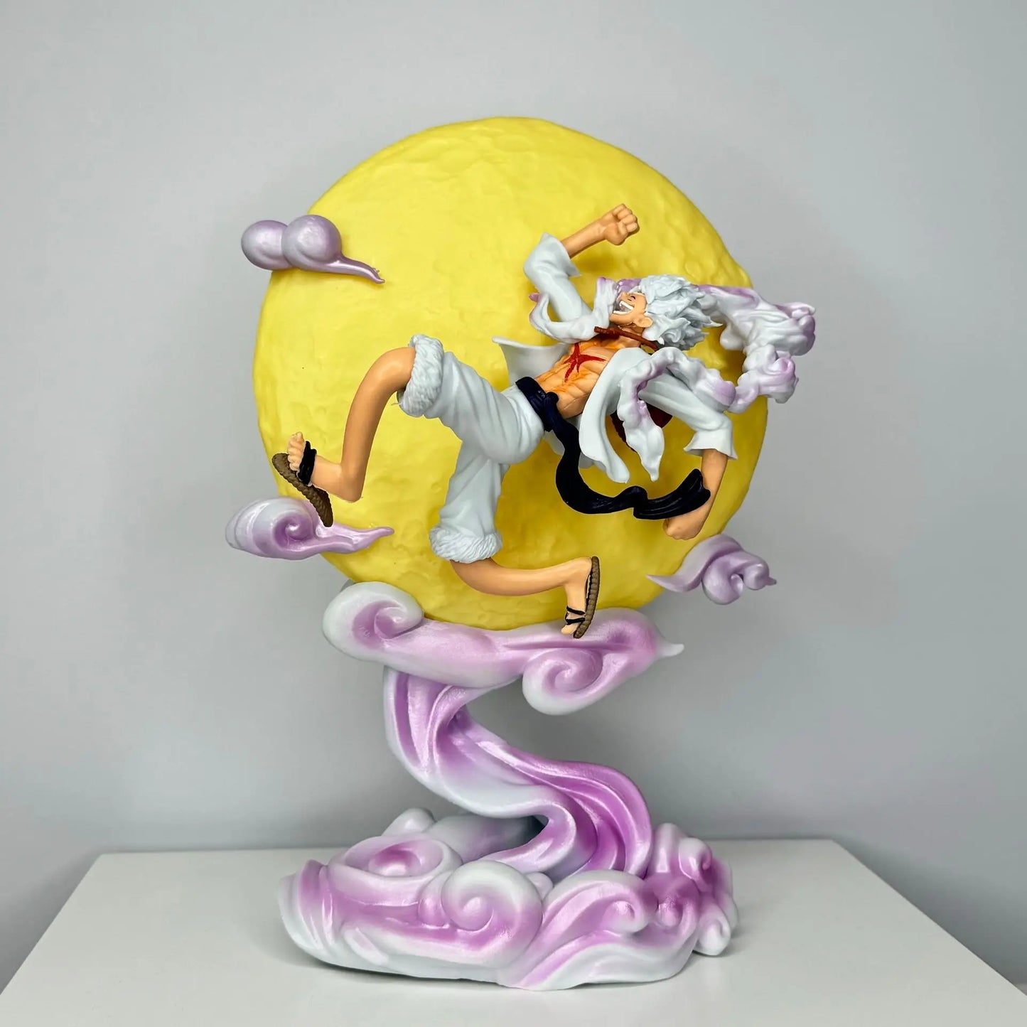 New 26cm One Piece Anime Periphery Figure Moon Nika Luffy Gear 5 With Moon Light Action Figure Gk Statue Model Home Decorations