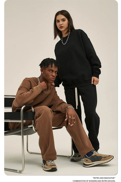 ZODF New 2025 Winter 350gsm Fleece Sweatshirts For Men Unisex Casual Loose Basic Solid O-Neck Thick Warm Pullovers HY0635