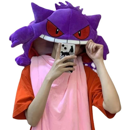 New Pokemon Gengar Cartoon Anime Kawaii Elf Sleep Pillow Dual Purpose Nap Blanket Toys Doll Super Soft Big Mouth Gifts