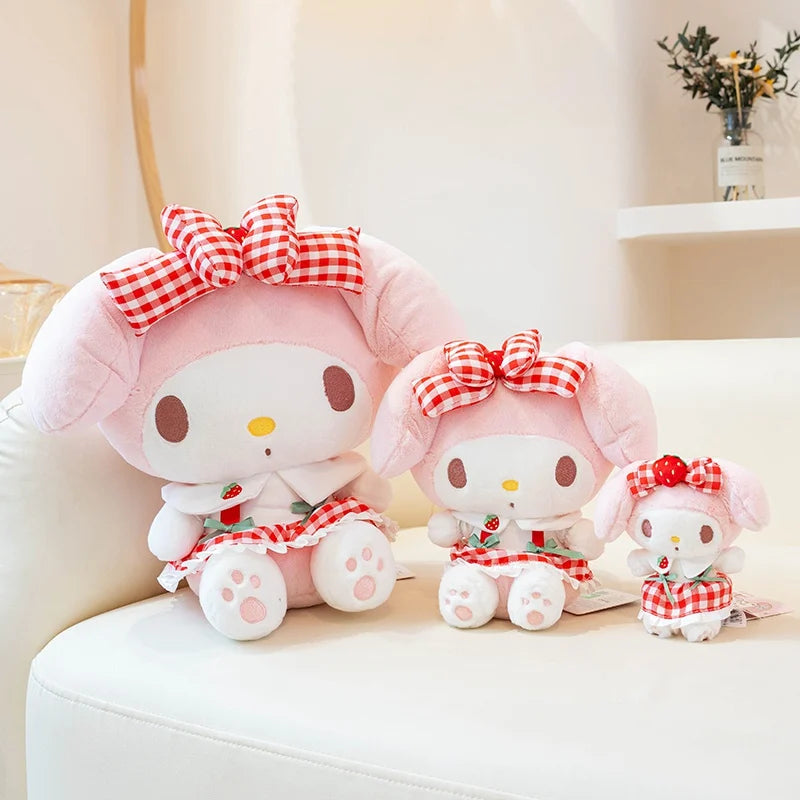 Sanrio Cartoon Plush Toy Kawali Strawberry My Melody Soft Stuffed Doll Pendant Keychain Toys Girl Kids Xmas Gift
