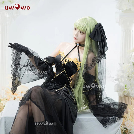 IN STOCK UWOWO CC Cosplay Game Codee Geasss: C.C. CC Black Gown Cosplay Costume Party Dress Halloween Costume
