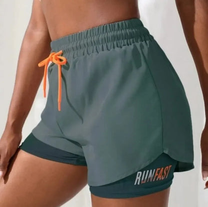 Women’s High Rise Elastic Proximity Control Yoga and Running Shorts Fake Two-Piece Pants