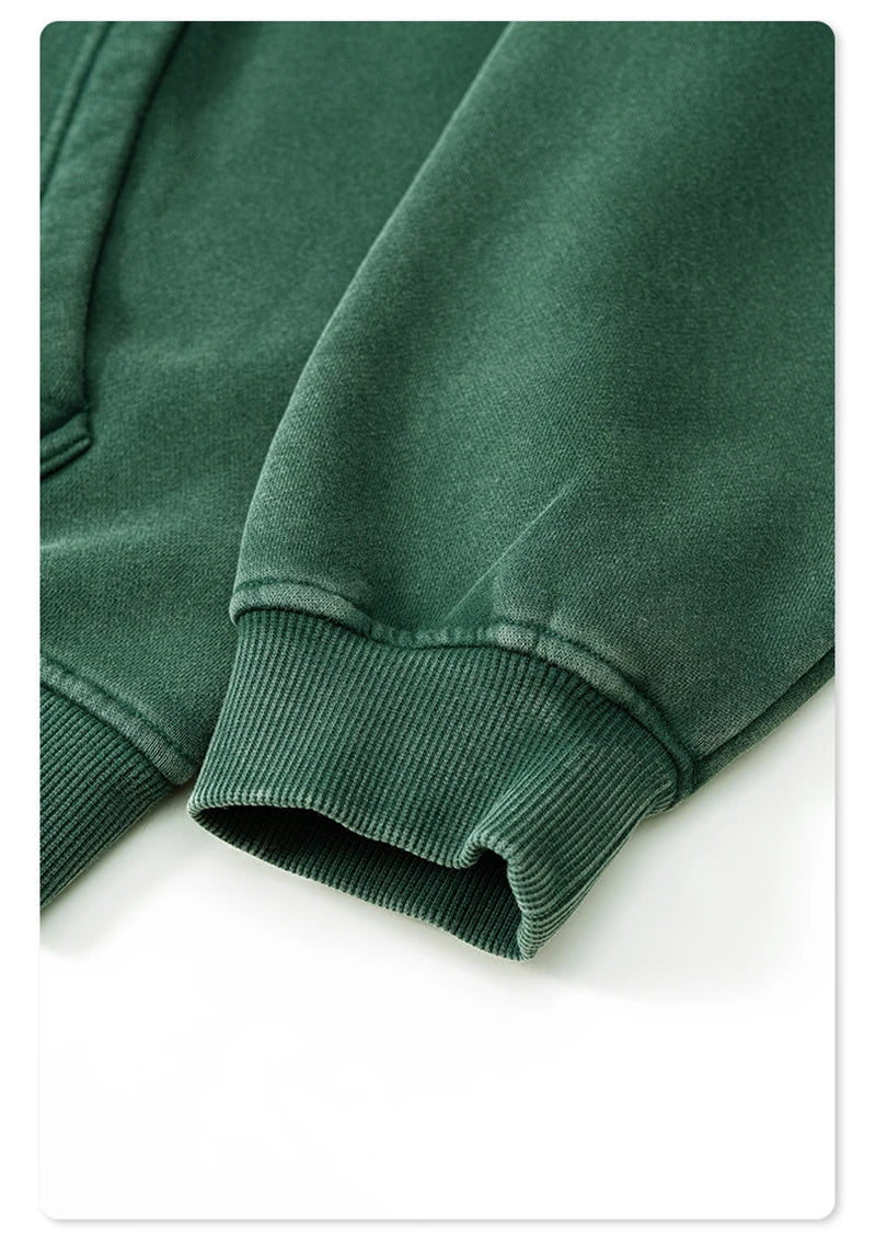 ZODF Retro Men’s Winter Washed Fleece Hoodie 360gsm Warm Knitted Loose Hooded Pullover Streetwear HY0887
