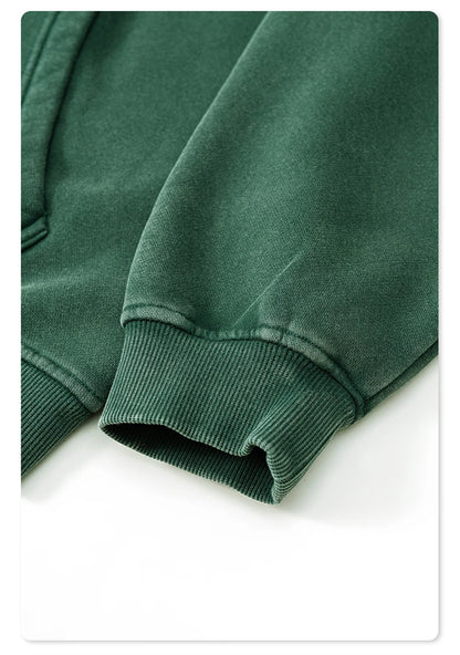 ZODF Retro Men’s Winter Washed Fleece Hoodie 360gsm Warm Knitted Loose Hooded Pullover Streetwear HY0887