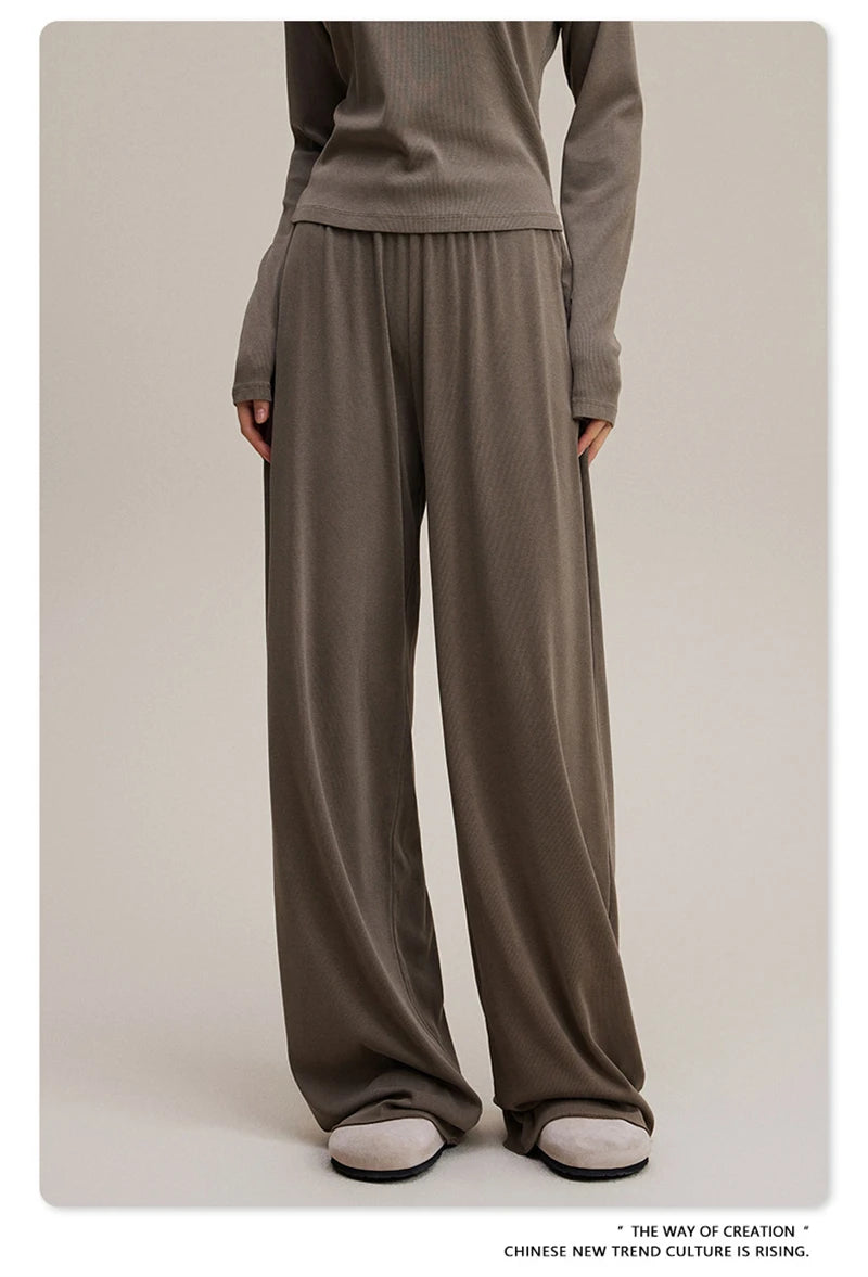 ZODF Women 2025 Solid Comfortable Loose Pants Girls Female 275gsm Solid Wide Lge Straight Trousers Brand Bottoms HY1137