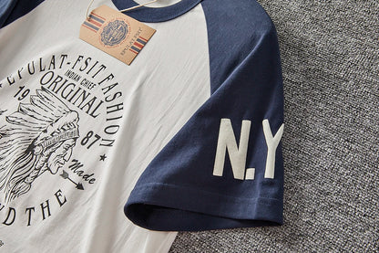 Summer New American Retro Short-sleeved O-neck Letter Printed T-shirt Men's Fashion Simple 100% Cotton Washed Casual Sport Tops