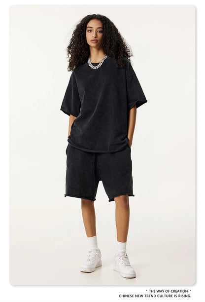 ZODF New 2025 Men Summer Loose Edge Washed Cotton Shorts Unisex Retro High Street Distressed 330gsm Shorts Brand Clothes HY1056