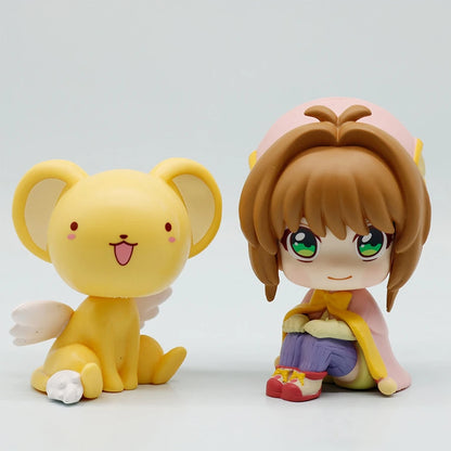 10cm Card Captor Sakura Anime Figure Look Up Kinomoto Sakura Action Figure Q Version Cerberus Figurine PVC Collection Model Toys