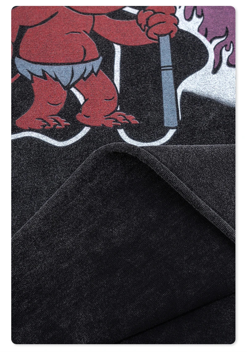 ZODF America Retro Summer 100% Cotton T-Shirts For Men Unisex Washed 310gsm Comfortable High Street Printing T Shirt Tops HY0862