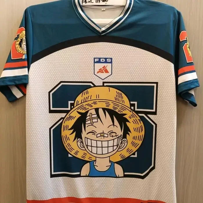 2526 New Bandai Anime One Piece Luffy Summer Jersey T-shirt Oversized 3D Adult and Children's Multifunctional Top Christmas