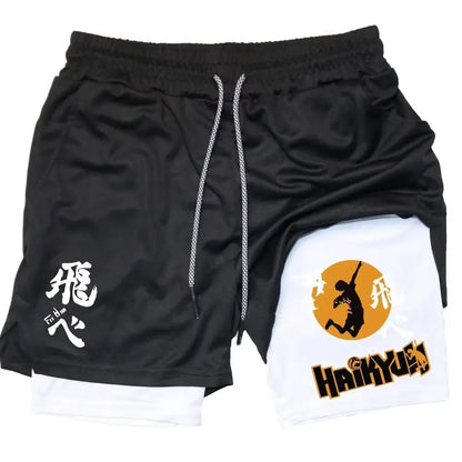 Anime Haikyuu Men's Shorts Quick-dry Pants Summer Graphic Print Workout Training Fitness Double Layer 2-in-1 Sports Gym Shorts