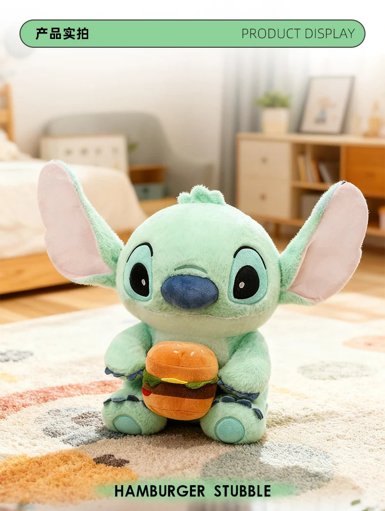New 30/50cm Disney Kawaii Burger Stitch Plush Toy Cartoon Anime Needle Cute Sleeping Pillow Plush Doll Girl Holiday Gift