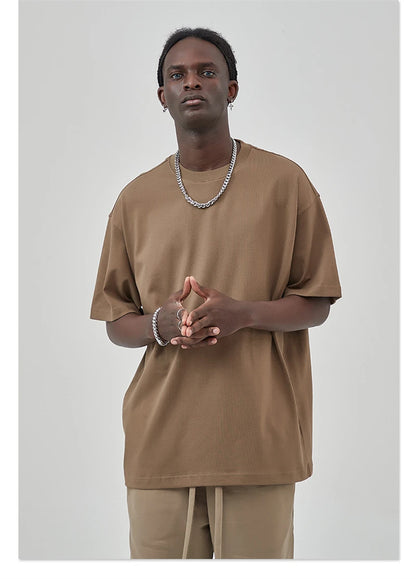 ZODF Summer Men 100% Cotton Solid Oversized Heavyweight 305gsm No-Shrink T-Shirt HY0165