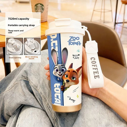 Disney Zootopia Coffee Mug Judy Nick 520ML 304 Stainless Insulated Cup Cartoon Thermos Cup Kids Student Water Cup Holiday Gift