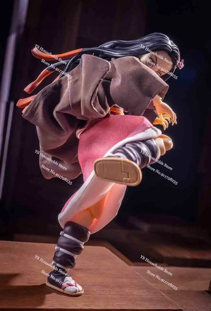 1/12 Kamado Nezuko Female Figure Pink Short Skirt Coffee Kimono Windbreaker Clothes Set Accessory For 6" Shf Demon Slayer Doll