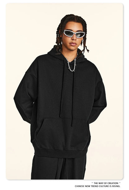 ZODF New Autumn Winter Solid Heavy Weight Hoodies For Men Unisex Basic Loose 440gsm Knitted Hooded Pullovers HY0886