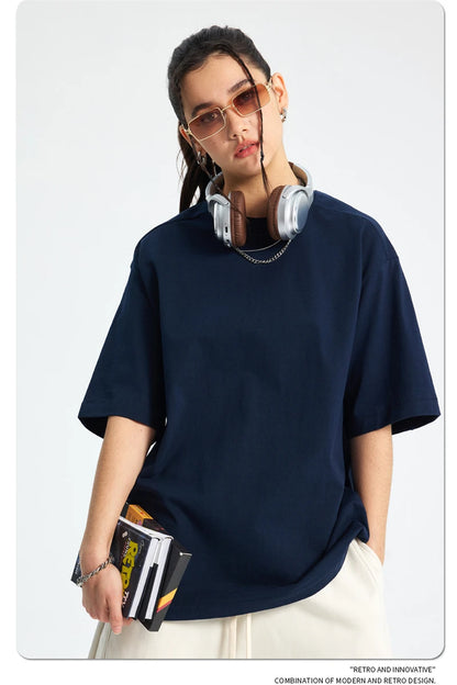 ZODF Trendy 2025 Men 275gsm Cotton T-Shirts Unisex Summer Patchwork Solid O Neck T Shirt Brand Tees HY1045