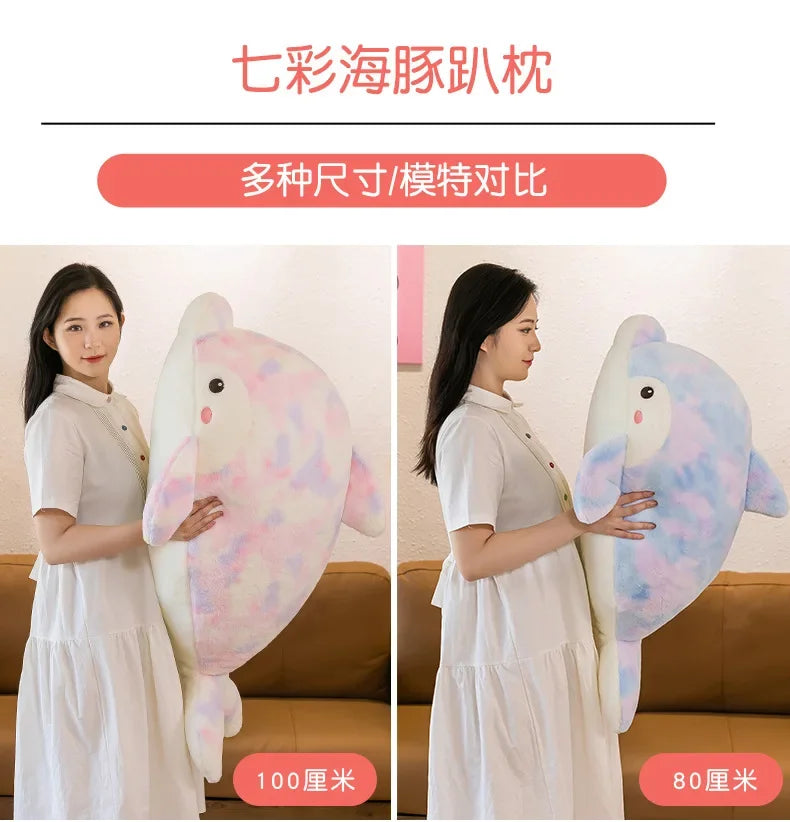 50-80cm Kawaii Fantastic Rainbow Colorful Plush Dolphin Stuffed Animals Doll Decoration Birthday Gifts Soft Pillow Children Gift