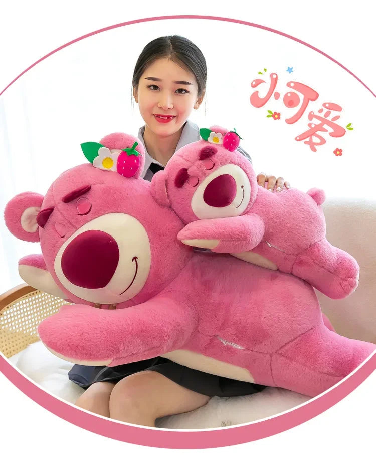 90cm Anime Toy Story Lots-o-Huggin Bear Plush Toy Kawaii Lying Sleeping Lotso Bear Plush Soft Stuffed Doll Pillow Birthday Gift
