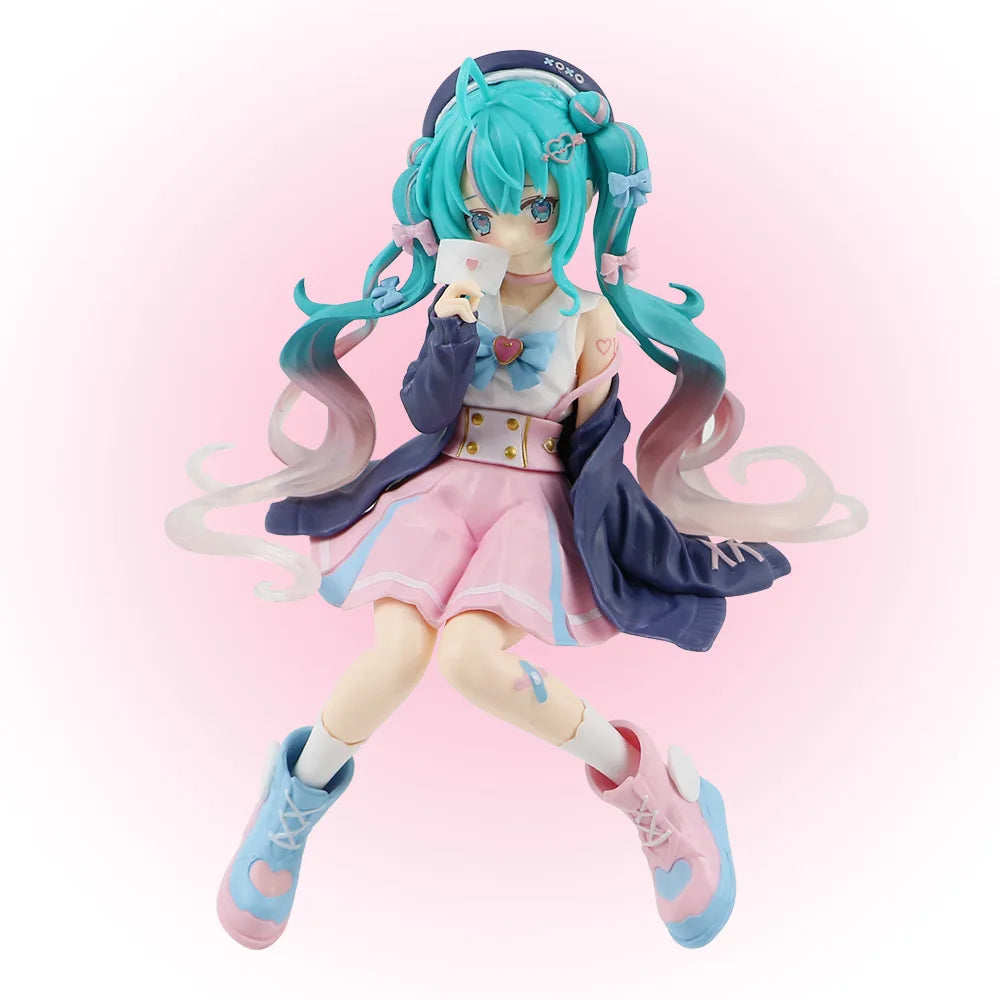 Hatsune Miku Pink Sakura Sitting PVC Anime Figure Model Toy Decoration Collectible Gift - No Box