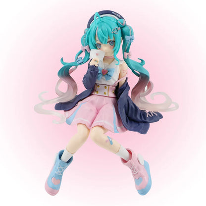Hatsune Miku Pink Sakura Sitting PVC Anime Figure Model Toy Decoration Collectible Gift - No Box