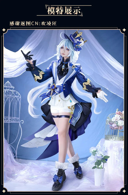 iCoser Focalors Furina Cosplay Costume Wig Dress Genshin Impact Fontaine Uniform Hat Pneuma Ousia God of Justice for Women Props