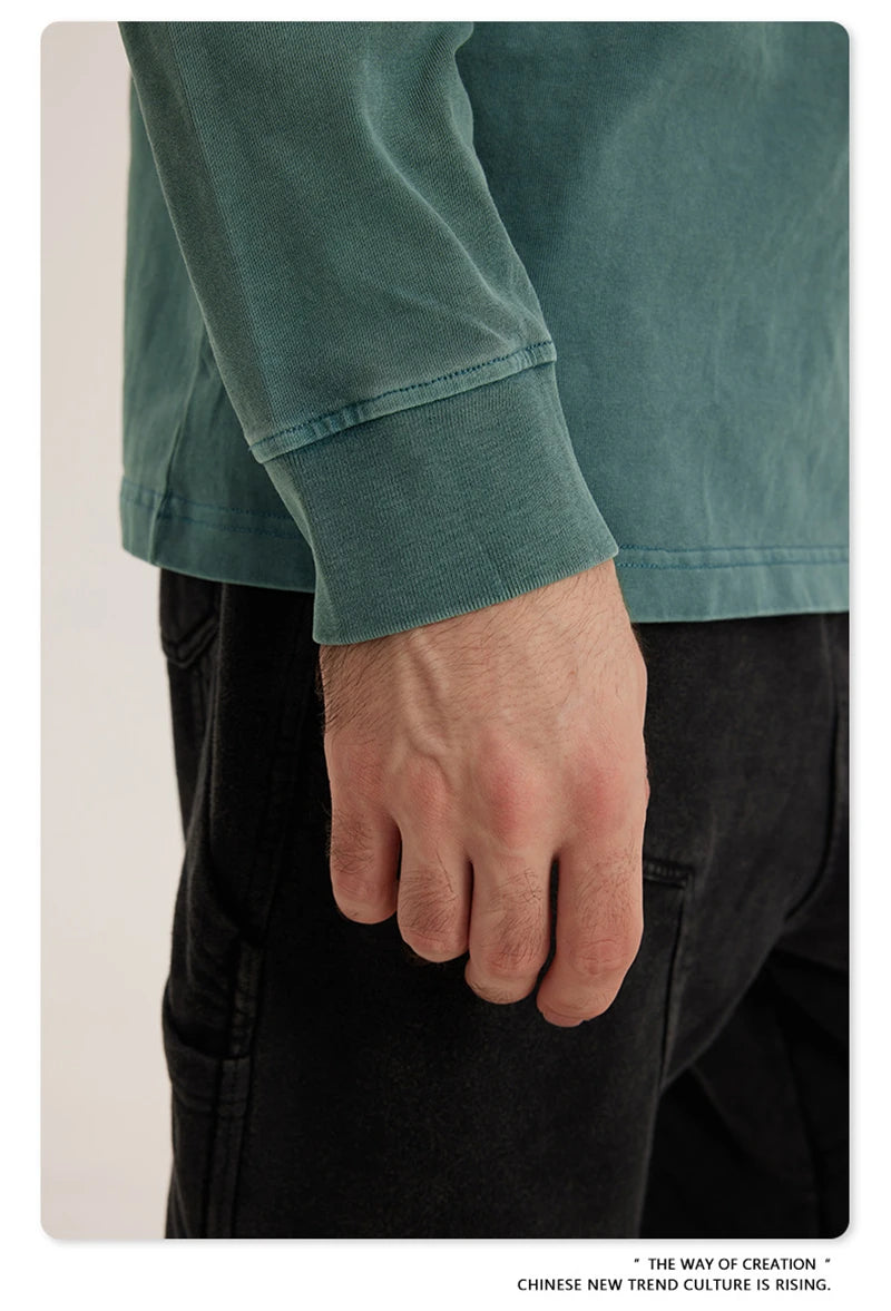 ZODF New Autumn Men's 260gsm 100% Cotton T Shirts Unisex Retro High Street Loose Washed Solid Tees Streetwears HY0376