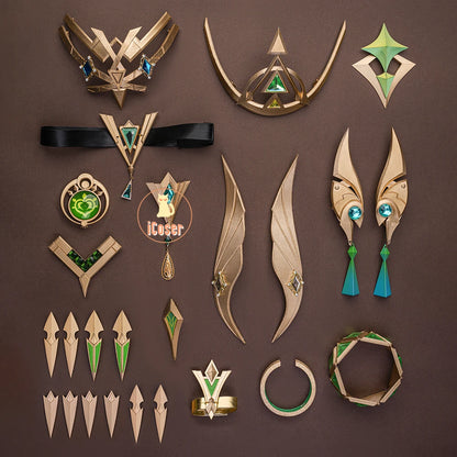 Genshin Impact Nefer Cosplay Costume Wig Dress Uniform Outfit Headwear Carnival Halloween Party for Women Girls Accessory iCoser