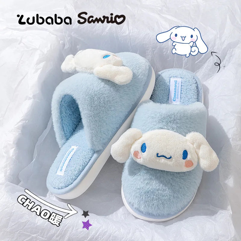 Cartoon Cute Kt Cat Melody Kuromi Cinnamoroll Autumn Winter Thick Bottom Anti Slip Slippers Home Indoor Shoes Exquisite Gifts