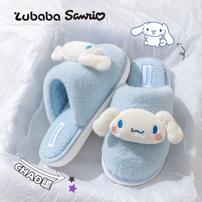 Cartoon Cute Kt Cat Melody Kuromi Cinnamoroll Autumn Winter Thick Bottom Anti Slip Slippers Home Indoor Shoes Exquisite Gifts