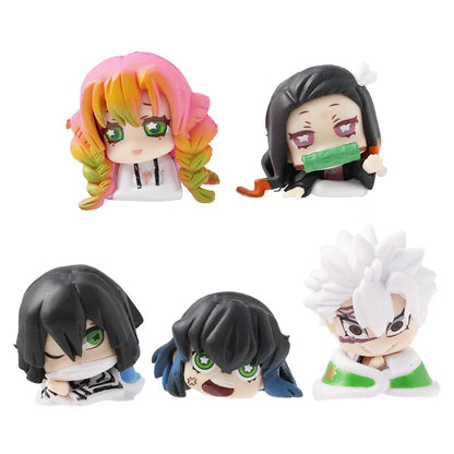 5pcs/set Anime Demon Slayer Mitsuri Obanai Q Version sleeping position Action Figure PVC Model doll Toy Gifts