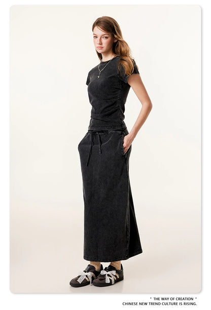 ZODF Retro 2025 Summer Women 285gsm T-Shirts Hotsweet Girls Sexy Slim Fit Washed Distressed T Shirt Brand Tees HY1013