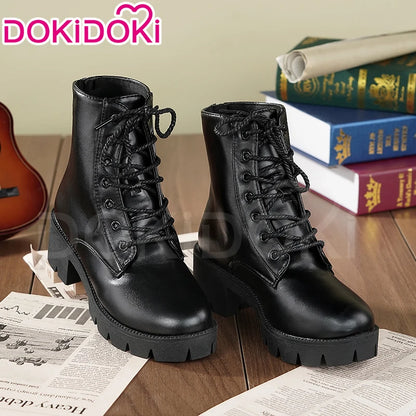 Women Men Cosplay Shoes Daily Boots DokiDoki Black 5cm Flat Bottom Shoes Cosplay Props