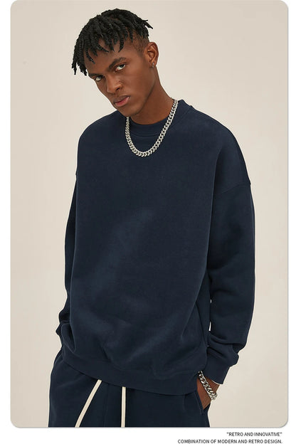 ZODF New 2025 Winter 350gsm Fleece Sweatshirts For Men Unisex Casual Loose Basic Solid O-Neck Thick Warm Pullovers HY0635