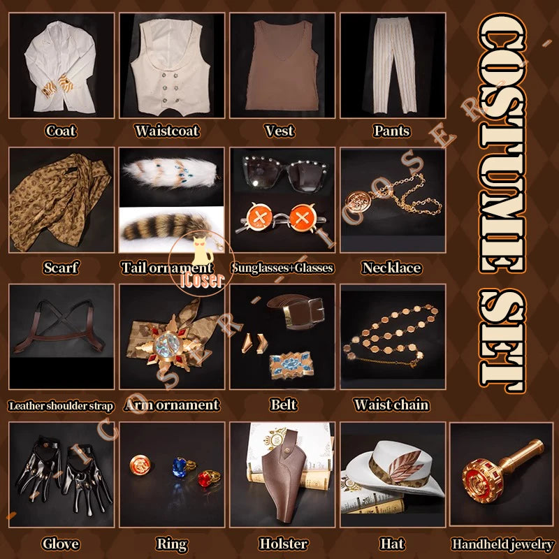 Identity V Prospector Cosplay Costume Wig Norton Campbell Uniform Gambler in The Spotlight Halloween for Women Men Carnival Prop