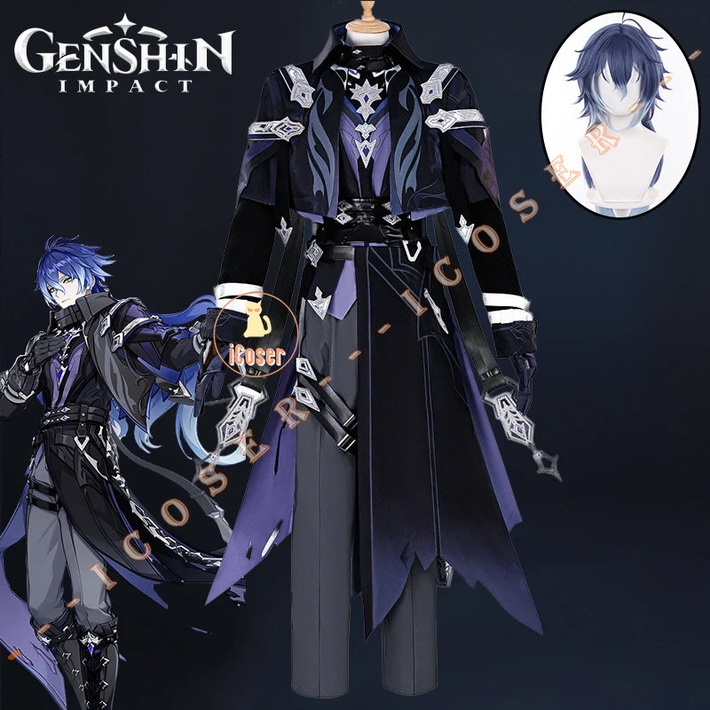 Kyryll Chudomirovich Flins Cosplay Costume Wig Genshin Impact Uniform Cloak Halloween Party for Women Men Role Play Outfit Props