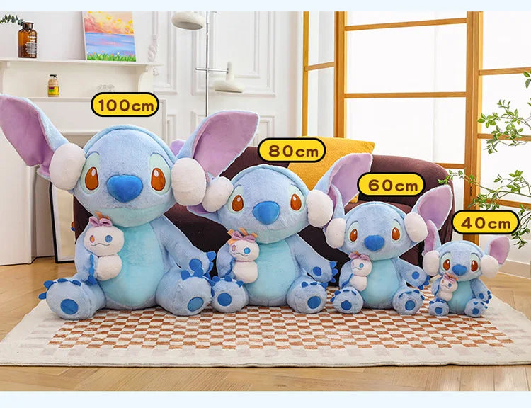 60/80/100cm Super Big Size Stitch Winter Disney Kawaii Anime Plush Stuffed Doll Cartoon Plushies Children's Pillow Holiday Gift