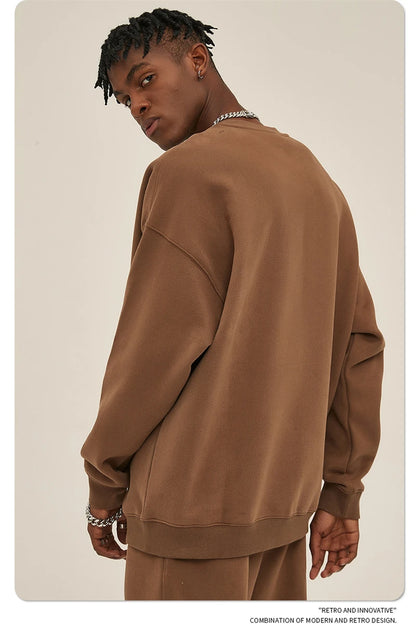 ZODF New 2025 Winter 350gsm Fleece Sweatshirts For Men Unisex Casual Loose Basic Solid O-Neck Thick Warm Pullovers HY0635