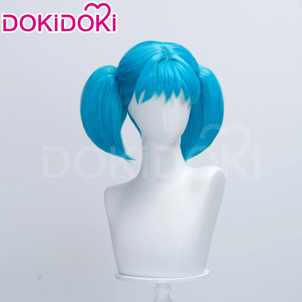 IN STOCK Sallyy Wig Game Cosplay DokiDoki Women Blue 33cm 45cm Short Dual Ponytail Hair Sally Cosplay Halloween Free Wig Cap