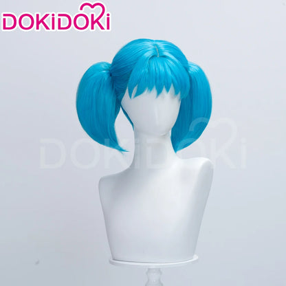 IN STOCK Sallyy Wig Game Cosplay DokiDoki Women Blue 33cm 45cm Short Dual Ponytail Hair Sally Cosplay Halloween Free Wig Cap