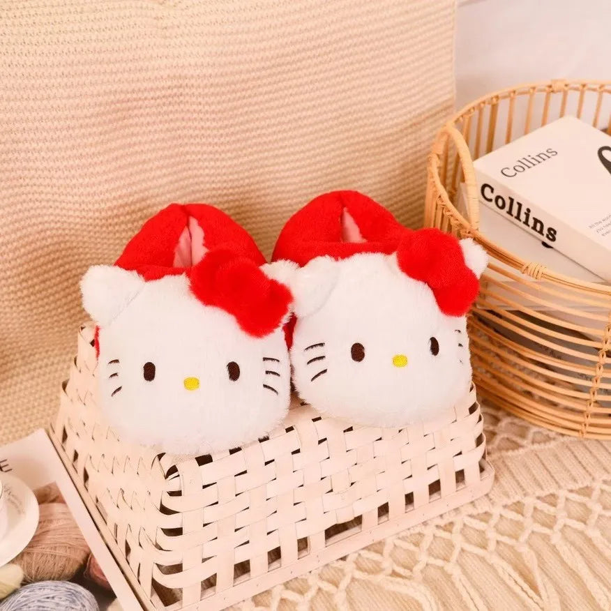 New Sanrio Kuromi Melody Hellokitty Bag Root Cotton Slippers Winter Indoor Warm Cotton Shoes Adult Plush Cotton Slippers